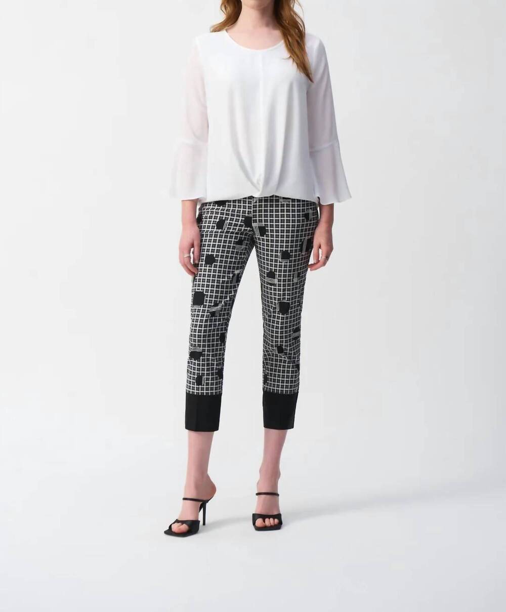 NEW JOSEPH RIBKOFF plaid and dot print cropped pants in vanilla/multi